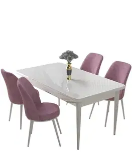 Jedálenské sety Dining Table & Chairs Set (5 Pieces) Nil - White, Pink
