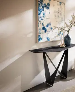 Konzolové stolíky DELIFE Konzolový stolík Edge polygonálny 140×50 cm keramika Laminam® Nero Greco antracitová Spios kov čierna