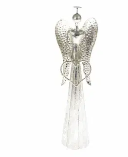 Vianočné dekorácie Vianočná kovová LED dekorácia Angel with heart​ strieborná, 9,5 x 30 cm