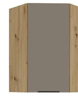 Kuchynské horné skrinky KONDELA Frisbo 60x60 GN-90 1F horná rohová kuchynská skrinka sandgrau / dub artisan