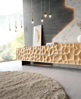 Televízne stolíky DELIFE TV stolík Solu 260 cm dub prírodný 2 dvierka 6 zásuviek závesná kovová podstava čierna 3D čelá