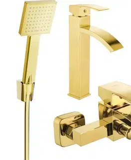 Kúpeľňové batérie MEXEN/S - Libra R45 Set umývadlovej a vaňovej batérie s príslušenstvom, zlato 745113R45-50