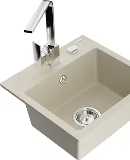 Kuchynské drezy MEXEN/S MEXEN/S - Milo granitový drez 1-miska vrátane batérie Rita, béžový 6505-69-670300-00