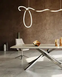 Jedálenské stoly DELIFE Jedálenský stôl Edge zaoblený 240x120 cm keramika Iris FMG Onice Oro krížová podstava hranatý nerezová oceľ