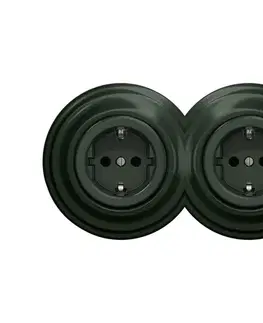 Predlžovacie káble lap - Dvojitá retro zásuvka do domu s rámčekom SCHUKO 230V zelená 2xKA0062+2xKA0112