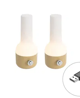 Lampy Sada 2 stolových lamp pre exteriér zlatá s bielou vrátane nabíjateľného LED - Haard