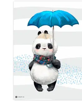 Obrazy do detskej izby Obrázok do detskej izby Panda s modrým dáždnikom