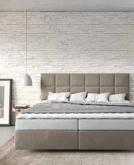 Postele Boxspring DELIFE Boxspring posteľ Dream-Fine 180x200 cm mikrovlákno béžová s matracom a topperom