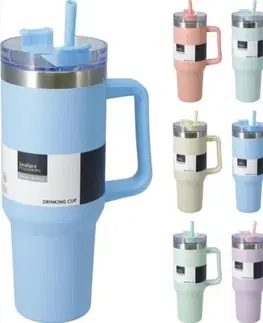 Termosky a termohrnčeky Kinekus Termohrnček nerezový so slamkou 1200 ml mix farieb