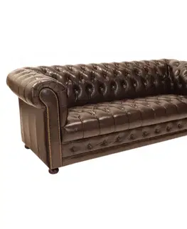 Sedacie súpravy Pohovka trojmiestna Chesterfield Manchester z pravej hovädzej kože Brown