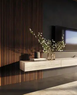 Televízne stolíky DELIFE TV stolík Cuor 250 cm keramika Laminam® Travertino Bianco krémovo biela 1 výklopné dvierka 1 zásuvka závesné