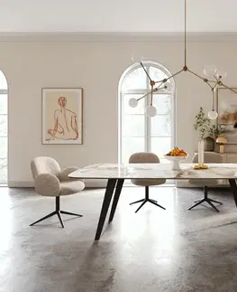 Jedálenské stoly DELIFE Jedálenský stôl Edge zaoblený 240×120 cm keramika Minas Melange bielo-béžová kov šikmý čierna