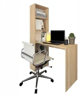 Písacie a pracovné stoly KONDELA Jasmin pc stolík s regálom dub sonoma