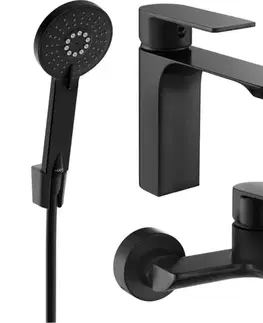 Kúpeľňové batérie MEXEN/S - Alexa SET umývadlová + vaňová batéria s príslušenstvom R40, čierna 71203R40-70