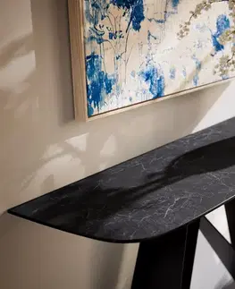 Konzolové stolíky DELIFE Konzolový stolík Edge zaoblený 140×40 cm keramika Laminam® Nero Greco antracit Velio kov čierna