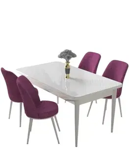 Jedálenské sety Dining Table & Chairs Set (5 Pieces) Nil - White, Purple
