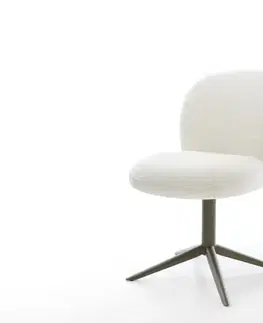 Jedálenské stoličky DELIFE Jedálenská stolička Nube-Flex bouclé mäkký béžová podstava titánová farba 360° otočný hojdacia funkcia vrecková pružina
