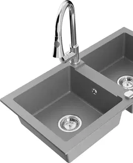 Kuchynské drezy MEXEN/S MEXEN/S - Mario granitový drez 2-bowl vrátane batérie Elia, šedá 6504-71-670101-00