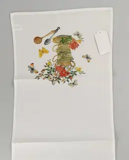 Obrusy Vyšívaný obrus šálky s kvetmi 40x110 cm TiaHome