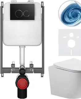 Záchody CERANO - Kompletný WC set Basic/Cesso - biela matná - WC tlačidlo Dualo/Čierna - na zamurovanie - 49x36 CER-8050BD86156