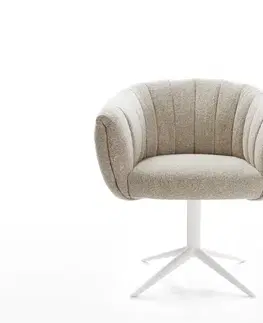 Jedálenské stoličky DELIFE Jedálenská stolička Jada-Flex tkanina mäkká béžová krížová podstava biela 360° otočná hojdacia funkcia vrecková pružina