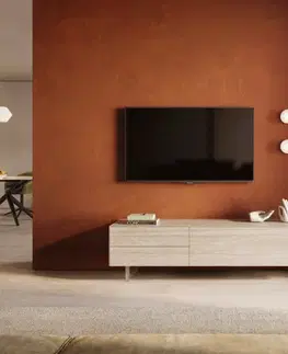 Televízne stolíky DELIFE TV stolík Cuor 180 cm keramika Laminam® Travertino Bianco krémovo biela 1 výklopné dvierka 2 zásuvky podstava závesná akrylové sklo
