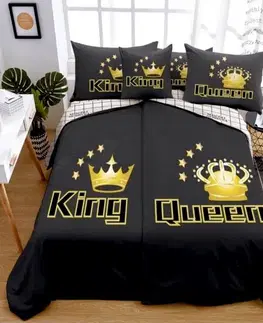 Obliečky 6 dielne Obliečky polycotton King&Queen gold 200x140cm+90x70cm TiaHome