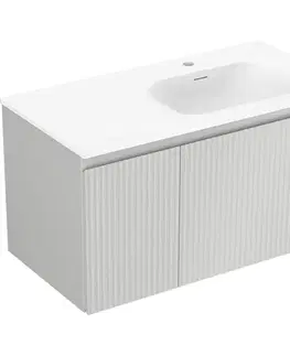 Kúpeľňový nábytok MEXEN/S - Rivel kúpeľňová skrinka 90 cm s umývadlom Vela pravá, 1S, 1D, reliéf, sivá mat/biela mat 91A23-09047-3-BBFF62-W23P01