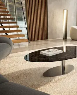 Konferenčné stolíky DELIFE Konferenčný stolík Edge oválny 140x80 cm keramika Laminam® Emperador Extra Lucidato tmavohnedá Vibany nerezová oceľ kefovaná