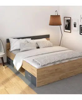Postele KONDELA Michigan New 160 posteľový rám s úložným priestorom dub artisan / grafit