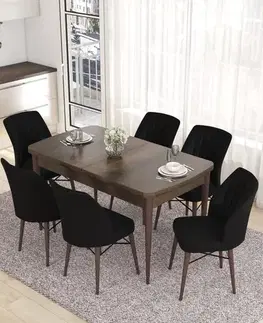 Jedálenské sety Extendable Dining Table & Chairs Set (7 Pieces) Eva - Baroque, Black