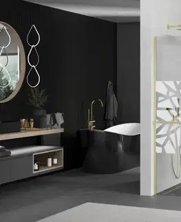 Sprchové dvere MEXEN/S - Kioto+ Sprchová zástena s poličkou WALK-IN 100 x 200, biela vzor, zlatá kartáčovaná 800-100-121-55-85