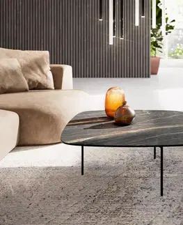 Konferenčné stolíky DELIFE Konferenčný stolík Edge zaoblený tvar 90x90 cm keramika Laminam® Noir Desir hnedá Trive kov čierna