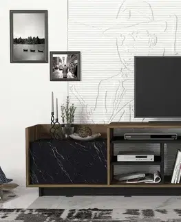 TV stolíky ENTO televízny stolík, orech/čierny mramor