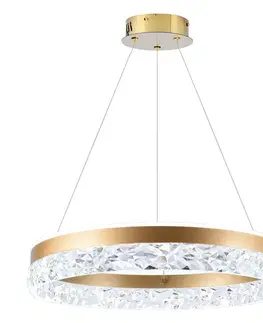 Stropná svetla Očarujúca závesná lampa FROZI – zlaté tienidlo s kryštálmi – elegantné a moderné LED osvetlenie obývačky