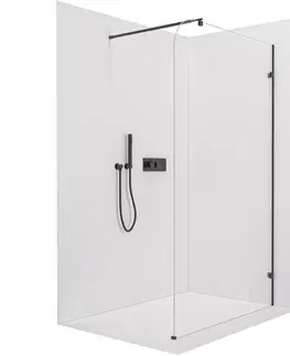 Sprchové dvere CERANO - Sprchová zástena Walk-in Orbis Round Ľ/P - 8 mm - okrúhla vzpera - čierna matná, transparentné sklo - 120x200 CER-682066
