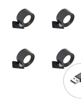 Lampy Sada 4 moderných nástenných a stropných svietidiel čierna vrátane LED nabíjateľných - Bright