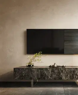 Televízne stolíky DELIFE TV stolík Cuor 150 cm keramika emperador extra leštený tmavohnedá 1 výklopné dvierka 1 zásuvka podstava závesná akrylové sklo