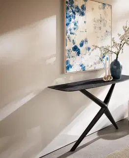 Konzolové stolíky DELIFE Konzolový stolík Edge zaoblený 140×40 cm keramika Laminam® Nero Greco antracit Estelo kov čierna