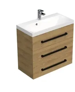 Kúpeľňový nábytok Kúpeľňová skrinka s čiernou úchytkou a umývadlom SAT Cube Way 80x76,5x40 cm dub Hickory mat CUBE2C803DH CUBE2C803DH
