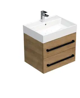 Kúpeľňový nábytok Kúpeľňová skrinka s čiernou úchytkou a umývadlom SAT Cube Way 60x53x46 cm dub Hickory mat CUBE46C602DHSAT CUBE46C602DHSAT