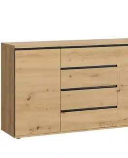 Komody do spálne Komoda Naxos 2d4s dub artisan/dub artisan čierna mat