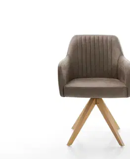 Jedálenské stoličky DELIFE Jedálenská stolička Greg-Flex mikrovlákno taupe vintage drevená podstava hranatá prírodná vrecková pružina
