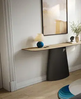 Konzolové stolíky DELIFE Konzolový stolík Edge zaoblený 180×40 cm keramika Laminam® sabbia dubová farba Conos kov čierna