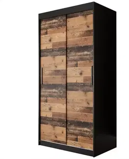 Spálňové skrine s posuvnými dverami Skriňa Old Wood T 100 Čierna/Old Style