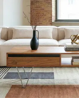 Konferenčné stolíky DELIFE Konferenčný stolík Stonegrace 115x60x35 cm akácia prírodná bridlica 2 zásuvky 1 priehradka