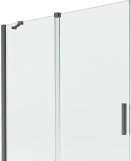Sprchové dvere MEXEN/S - Velar Dvojkrídlová posuvná vaňová zástena 130 x 150, transparent, šedá kartáčovaná 896-130-000-01-66
