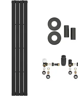 Doplnky do kúpeľne CERANO - Kúpeľňový radiátorový set Arlen - ústredné vykurovanie - bočné pripojenie - 558W - čierna matná - 1800x300 mm CER-416458