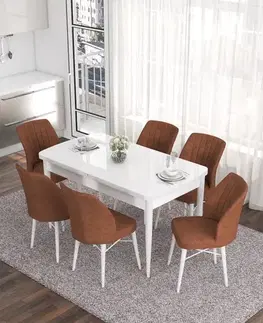 Jedálenské sety Extendable Dining Table & Chairs Set (7 Pieces) Eva - White, Tile Red