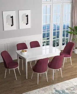 Jedálenské sety Extendable Dining Table & Chairs Set (7 Pieces) Han - White, Burgundy